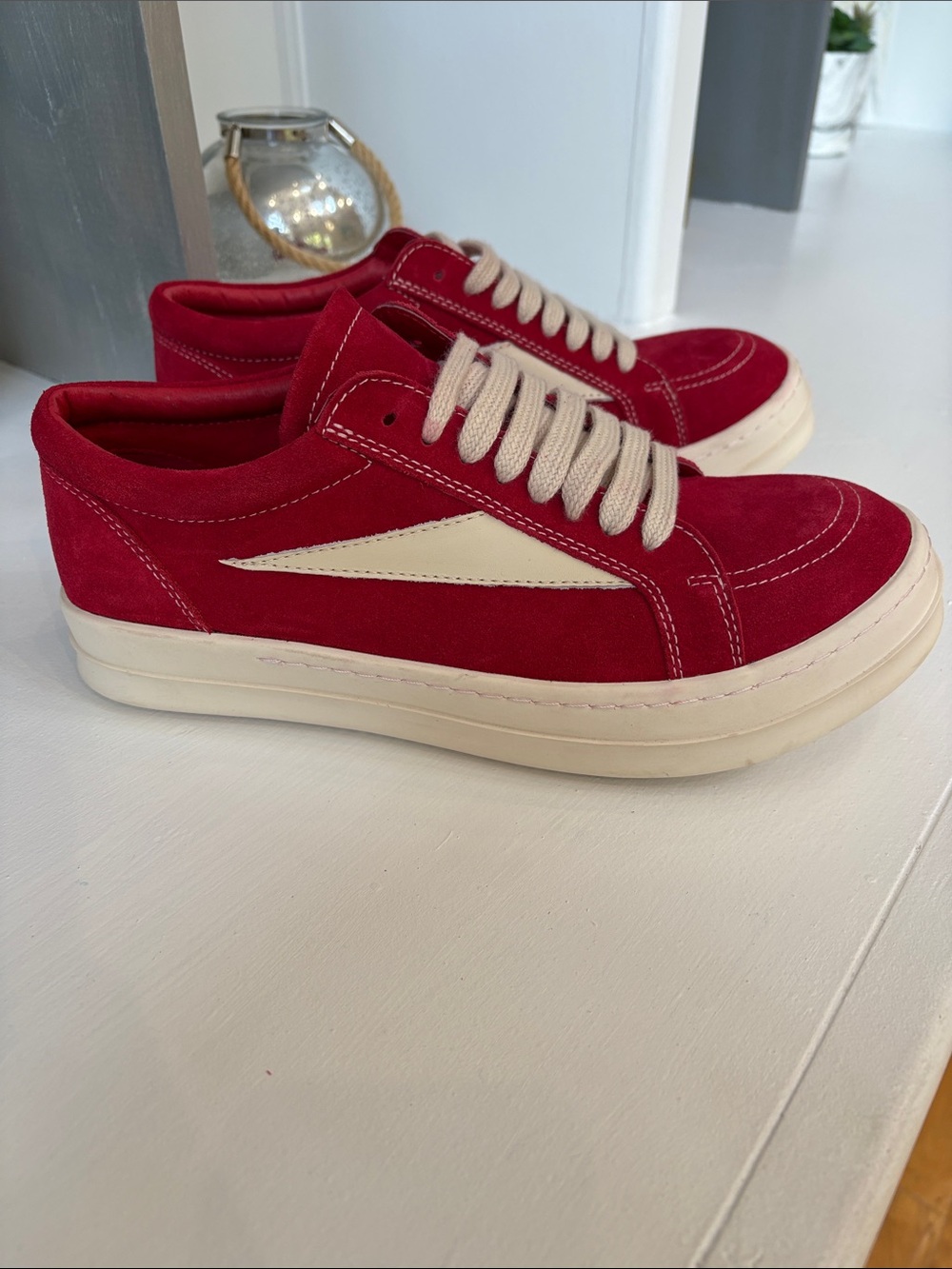 Rare Rick Owen’s Vintage Low Sneakers in Carnelian/Milk colorway